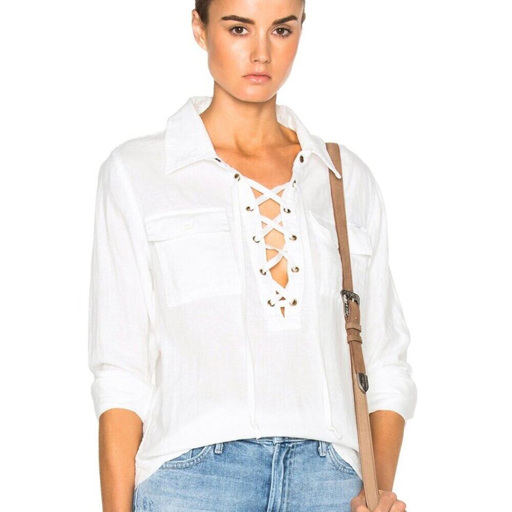 MOTHER  Lace Up Frenchie Frenchie Top Small White